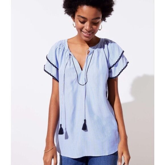 Loft Striped layered cuff tassel top Size M - Picture 1 of 7